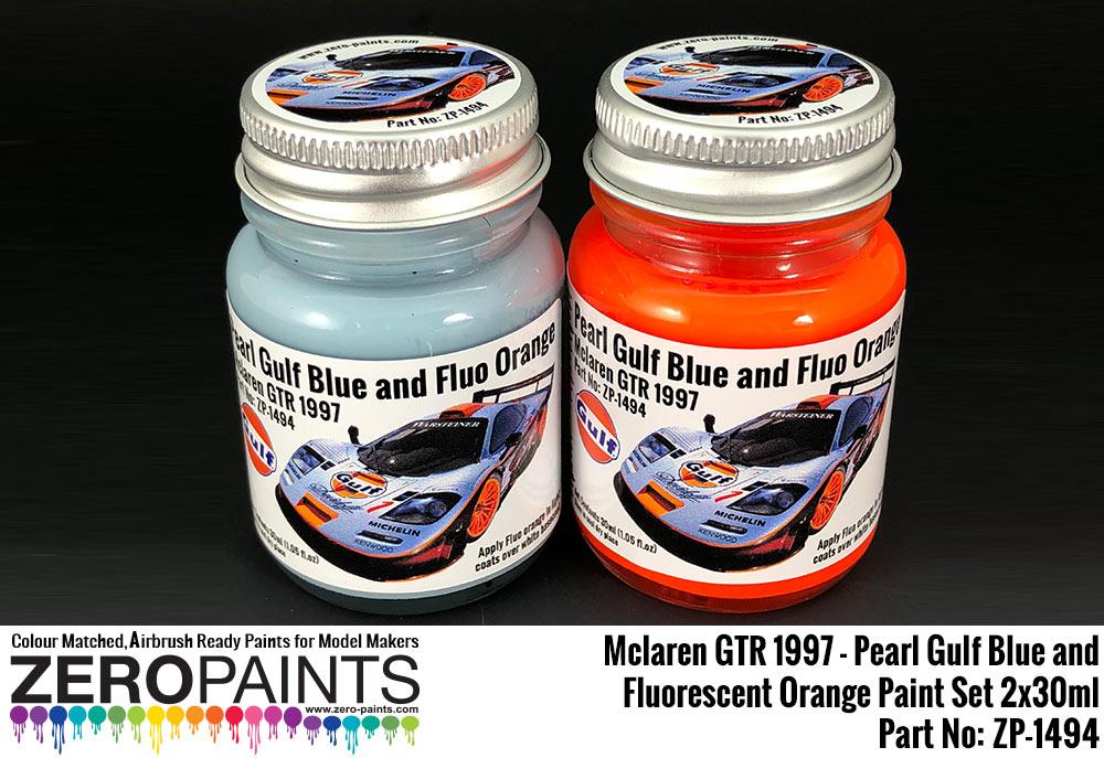 ZeroPaints UK - Mclaren F1 GTR 1997 - Pearl Gulf Blue and Fluorescent Orange Paint Set 2x30ml